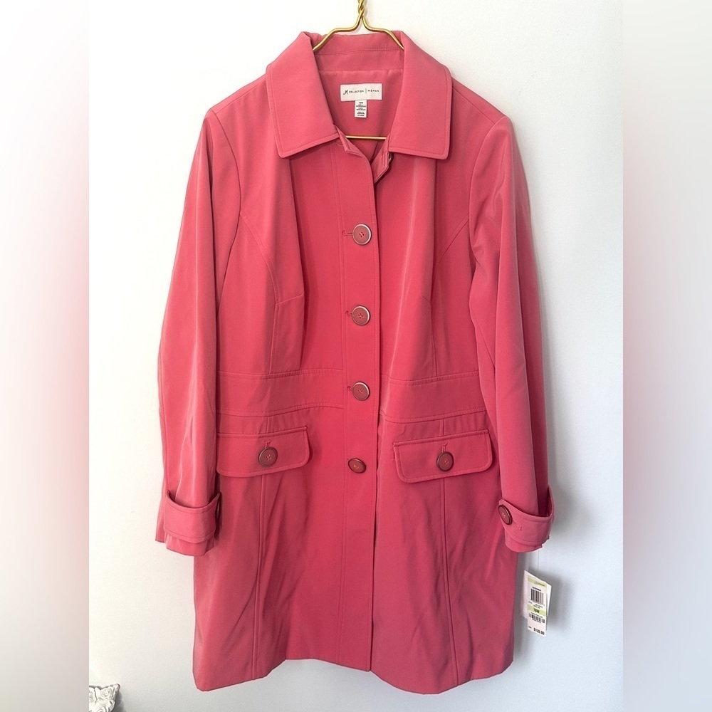 NWT JM Collection Coral Pink Long Button Lined Trench Jacket Women’s 18W $120 - Picture 3 of 9